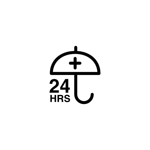 24 hours protection sign with an umbrella
