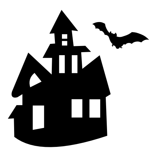 Halloween haunted mansion with a bat flying over