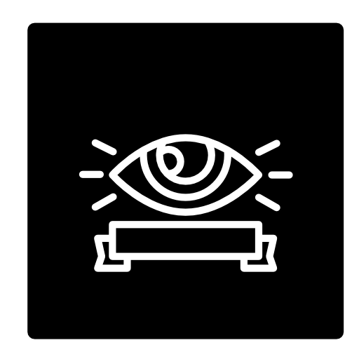 Surveillance symbol of an eye and a banner in a square