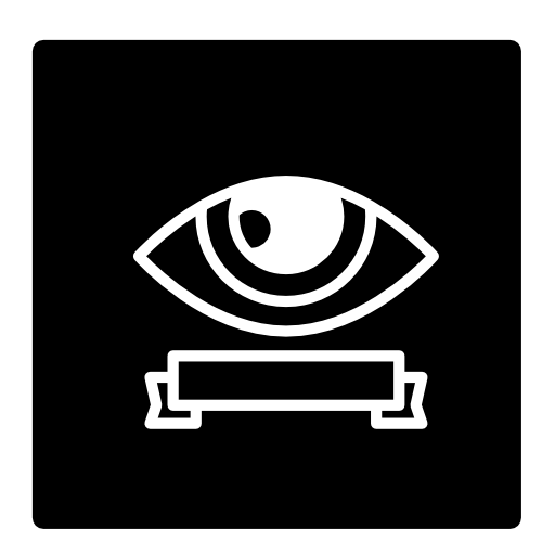Surveillance eye symbol with a banner inside a square