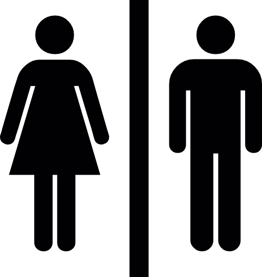 Female and male silhouettes with a vertical line in the middle