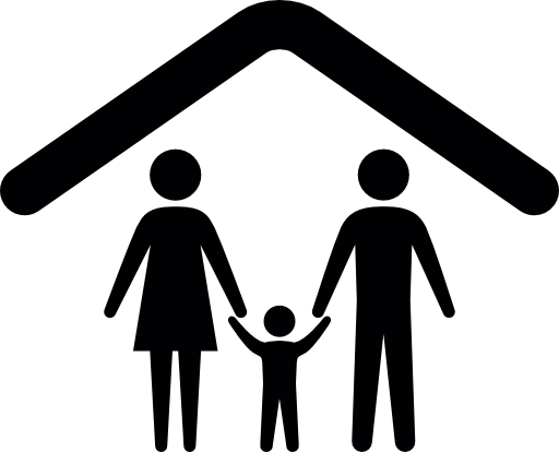 Family under a ceiling outline