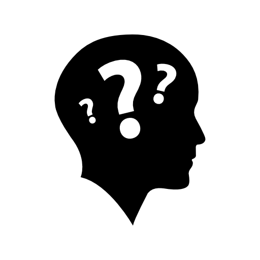 Bald head side view with three question marks