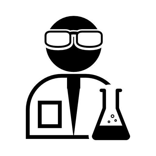 Scientist with lab goggles and flask with chemical