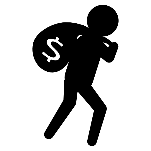 Criminal carrying money bag at his back