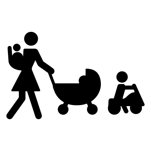 Mother walking with three babies