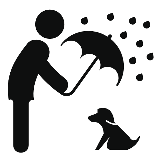 Man protecting a dog of the rain with an umbrella