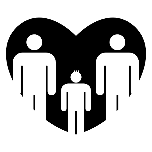 Male familiar group of three persons in a heart two adults and one child