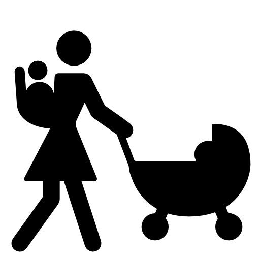 Mother walking with baby on her back and other on stroller
