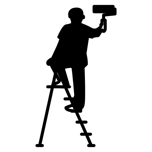 Male painter with roller and ladder