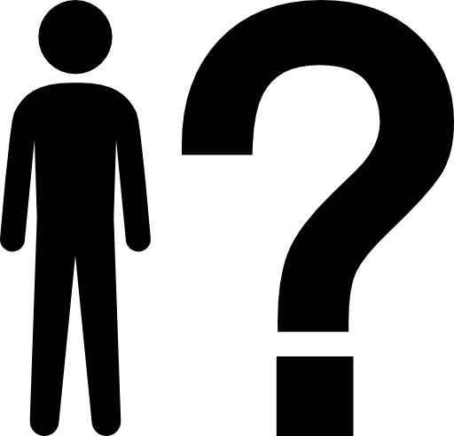 Man standing beside a question mark