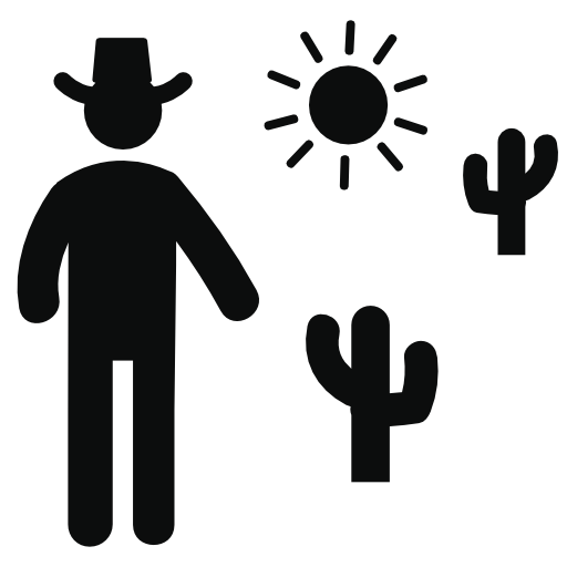 Cowboy man silhouette with dessert cactus and sun