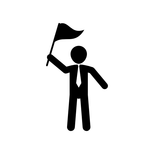 Man standing rising a flag in his right hand