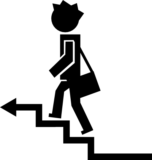 Student going up on arrow stairs
