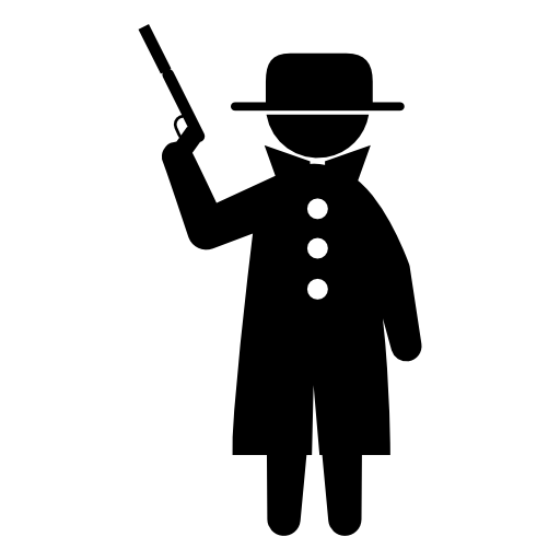 Criminal with gun covered with coat and hat