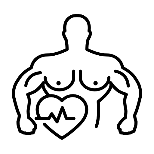 Muscular male outline with heart and lifeline