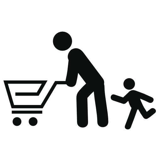 Father and son doing shopping with a cart
