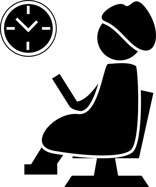 Woman sitting waiting on a hair salon chair observing the wall clock