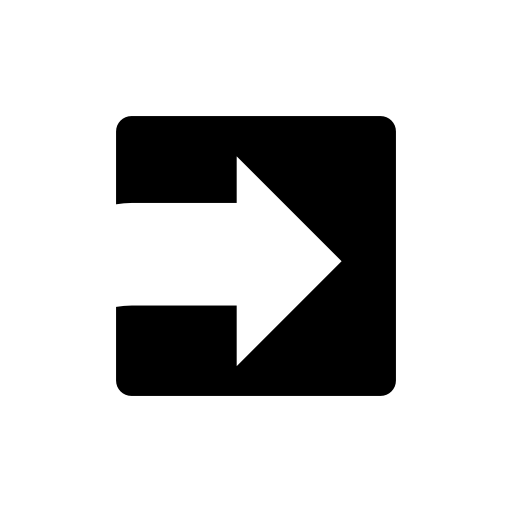 White arrow facing the right direction inside a square