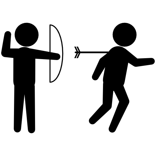 Archer criminal hurting a person for his back with an arrow of an arch