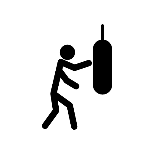 Gymnast with a hanging boxing bag