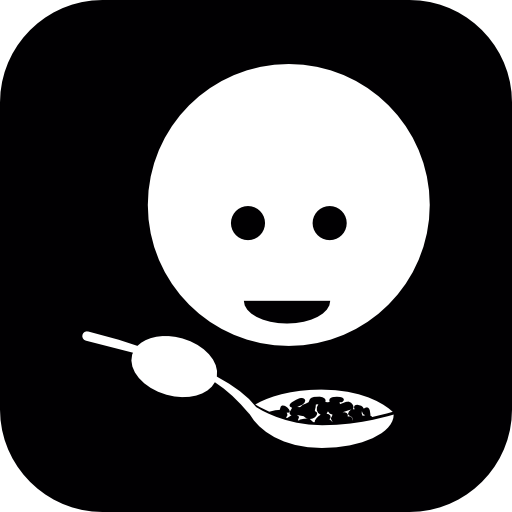 Person eating soup with a spoon in a rounded square