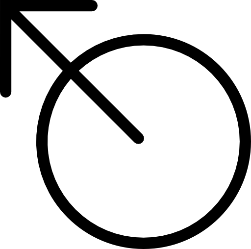 Arrow pointing upper left out from the center of a circle outline