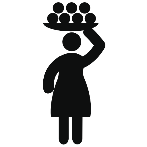 Woman carrying a tray with balls on her head