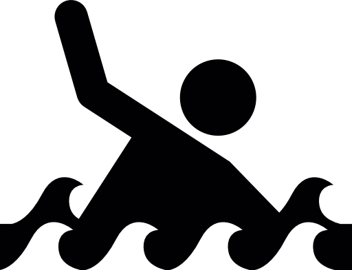 Swimmer in the sea with a raised arm
