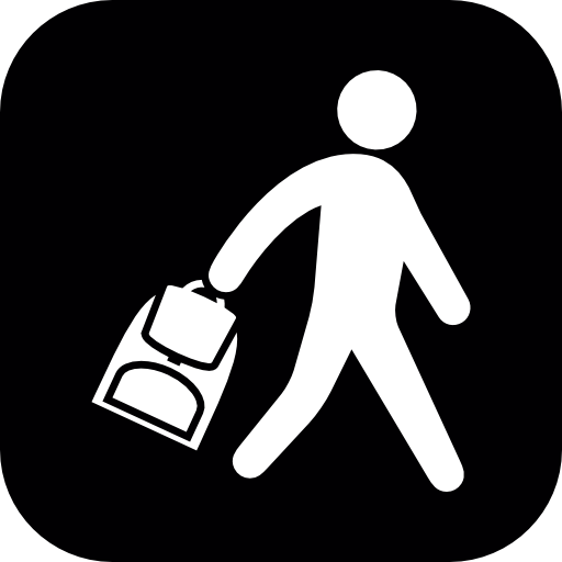 Student carrying his bag in a rounded square