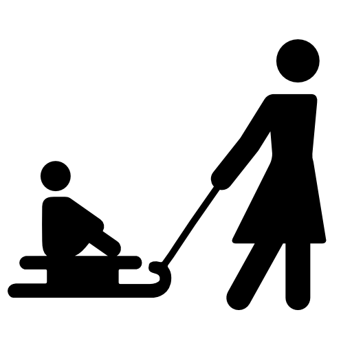 Mother carrying his son on a sled