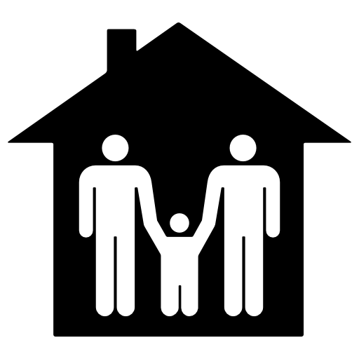 Two men couple with a son in a house
