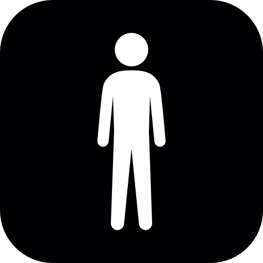Standing man white silhouette in a black rounded square