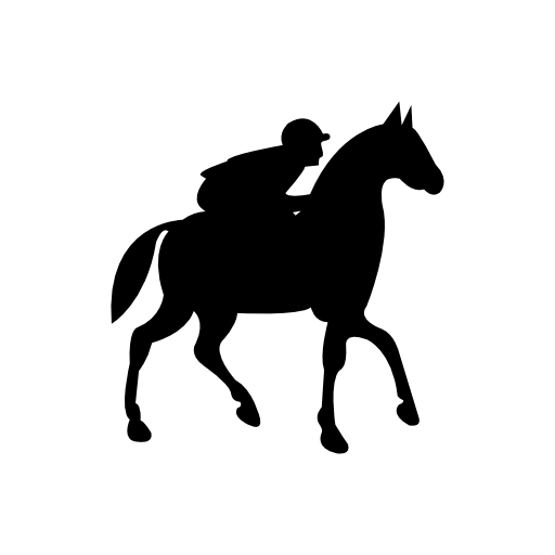 Jockey riding on black walking horse