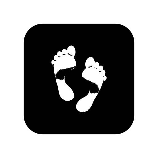 Baby footprints on a square black background