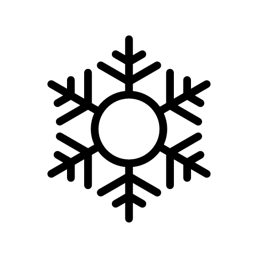 Snowflake of hexagonal shape with a central circle and lines of crystallized water