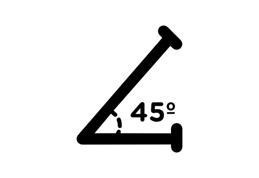 Acute angle of 45 degrees