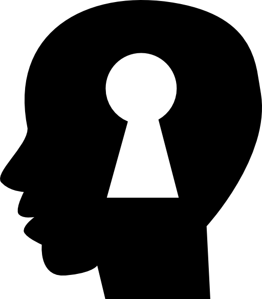 Keyhole shape inside a human bald head side view silhouette