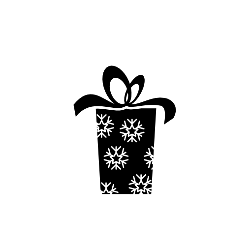 Christmas gift box with snowflakes pattern and a ribbon on top