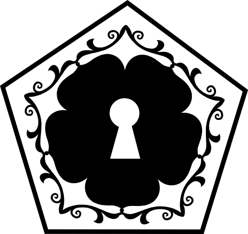 Keyhole in a flower surrounded by floral design in a pentagon