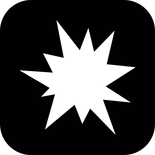 Star of white irregular shape inside a black rounded square shape