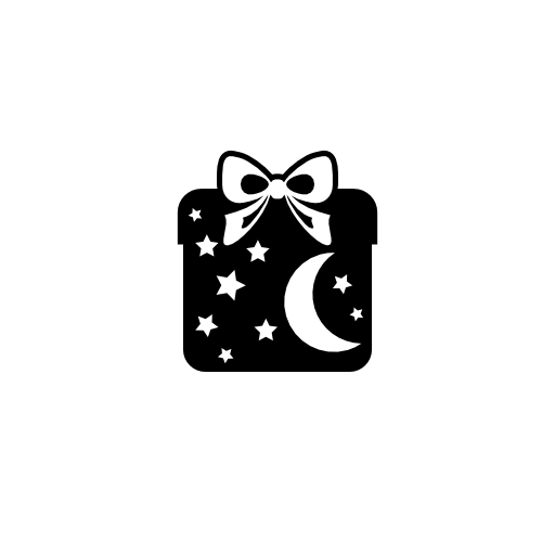 Gift box with stars and a moon, and a ribbon on top