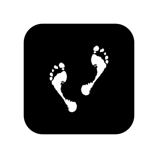 Human thin couple of footprints inside a rounded black square
