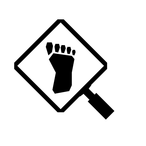 Human footprint under a magnifier square