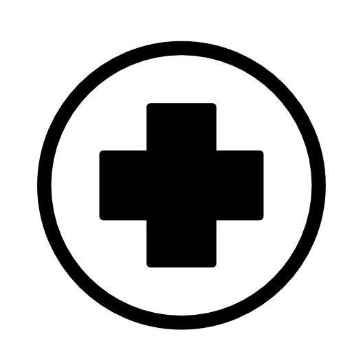 First aid cross in black inside a circle