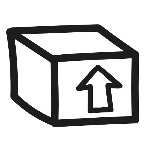 Box package with an up arrow hand drawn symbol