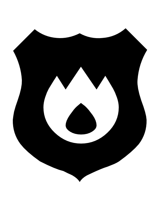 Fireguard symbol, shield with flames