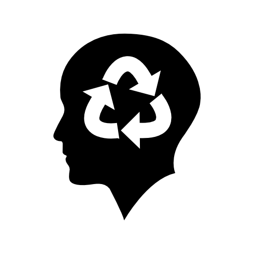 Bald person head with recycle symbol