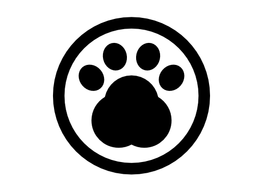Pawprint in a circle of pet hotel sign