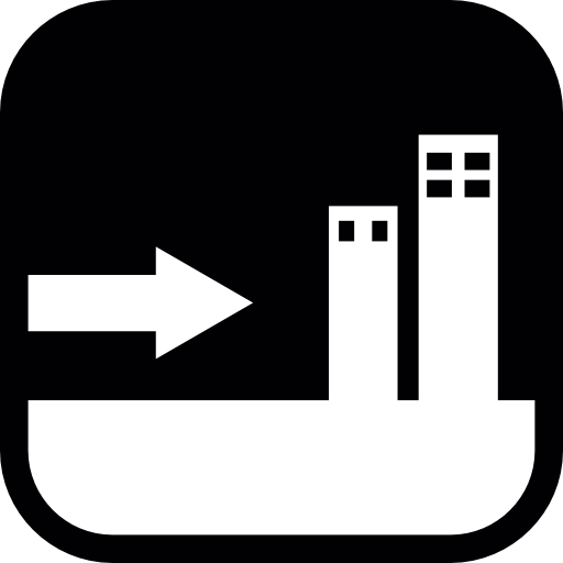 Right arrow pointing to buildings